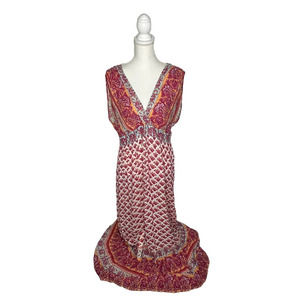 H&M Women's Maxi Pink Paisley Floral Boho Print Sleeveless Maxi Dress Size 12